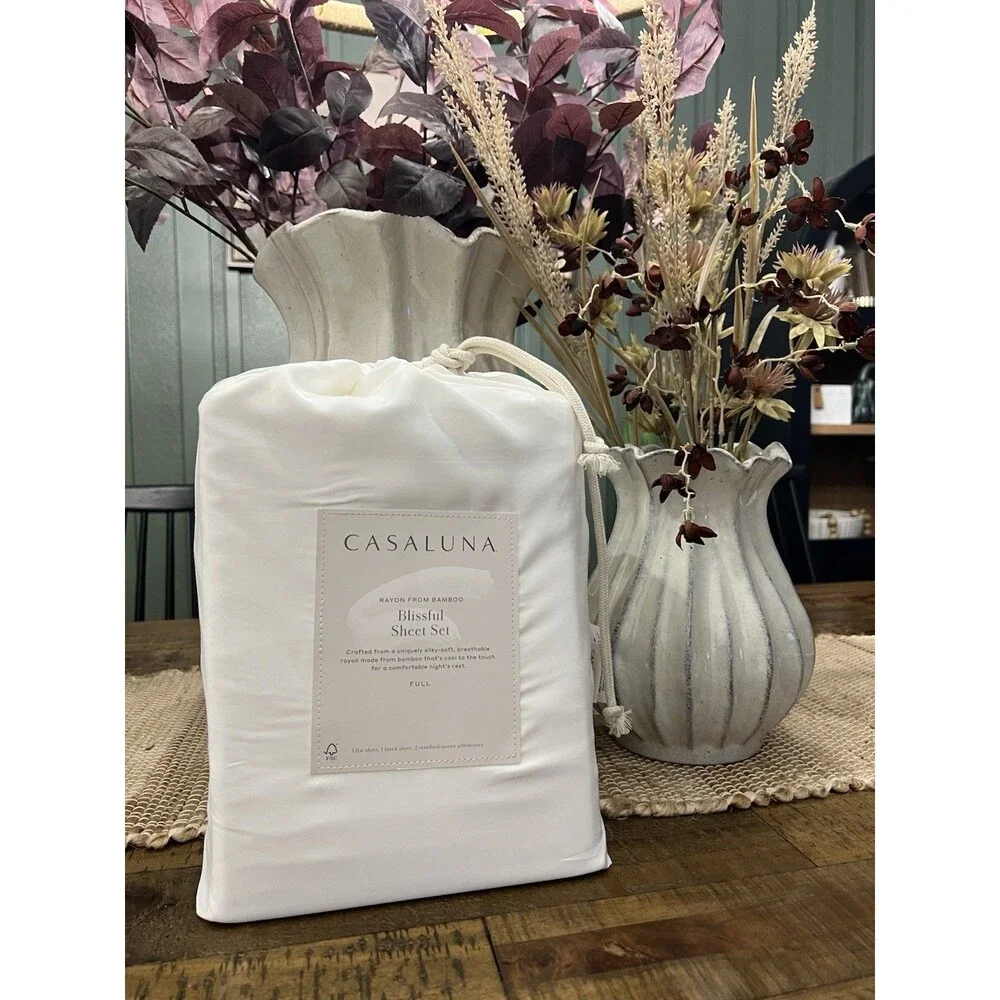 Full 400 Thread Count Rayon from Bamboo Sheet Set White - Casaluna NEW